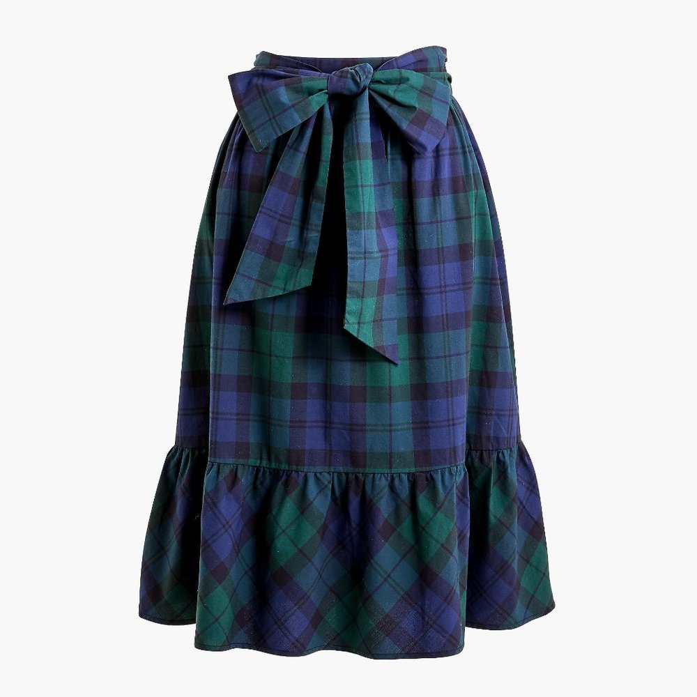 NWOT J. Crew Big Bow Midi Skirt in Tartan Plaid